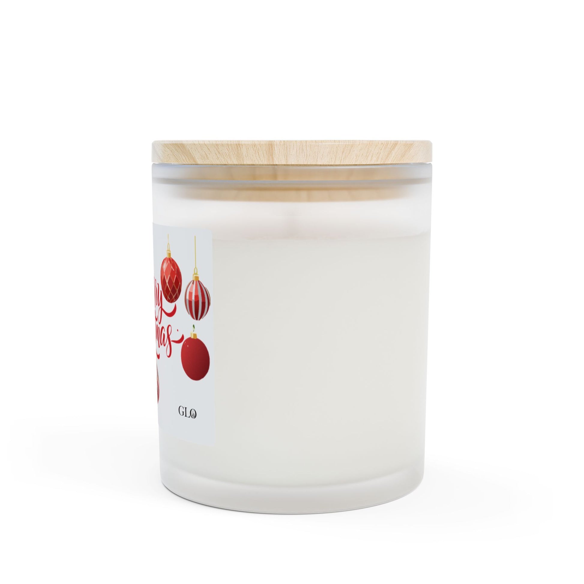Frosted Glass Candle | "Merry Christmas" with ornaments | 11oz