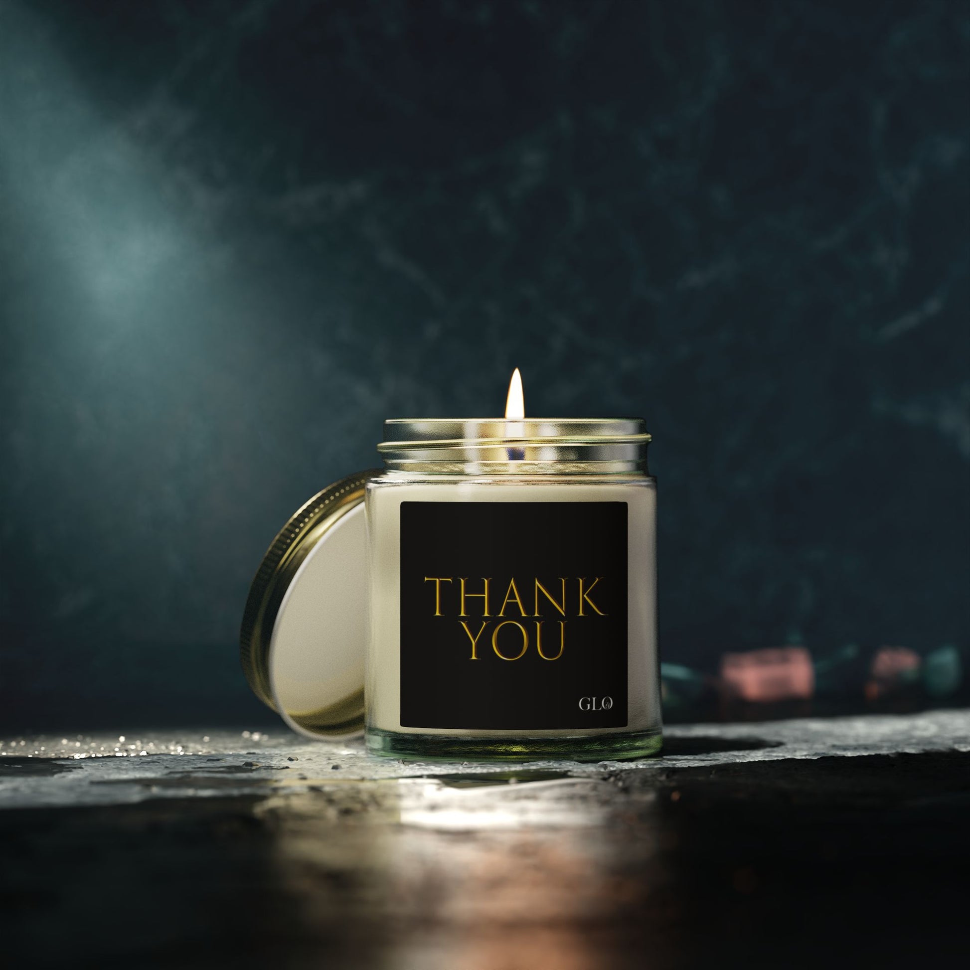 Glass Jar Candle | "Thank You" on black | 4 oz & 9 oz