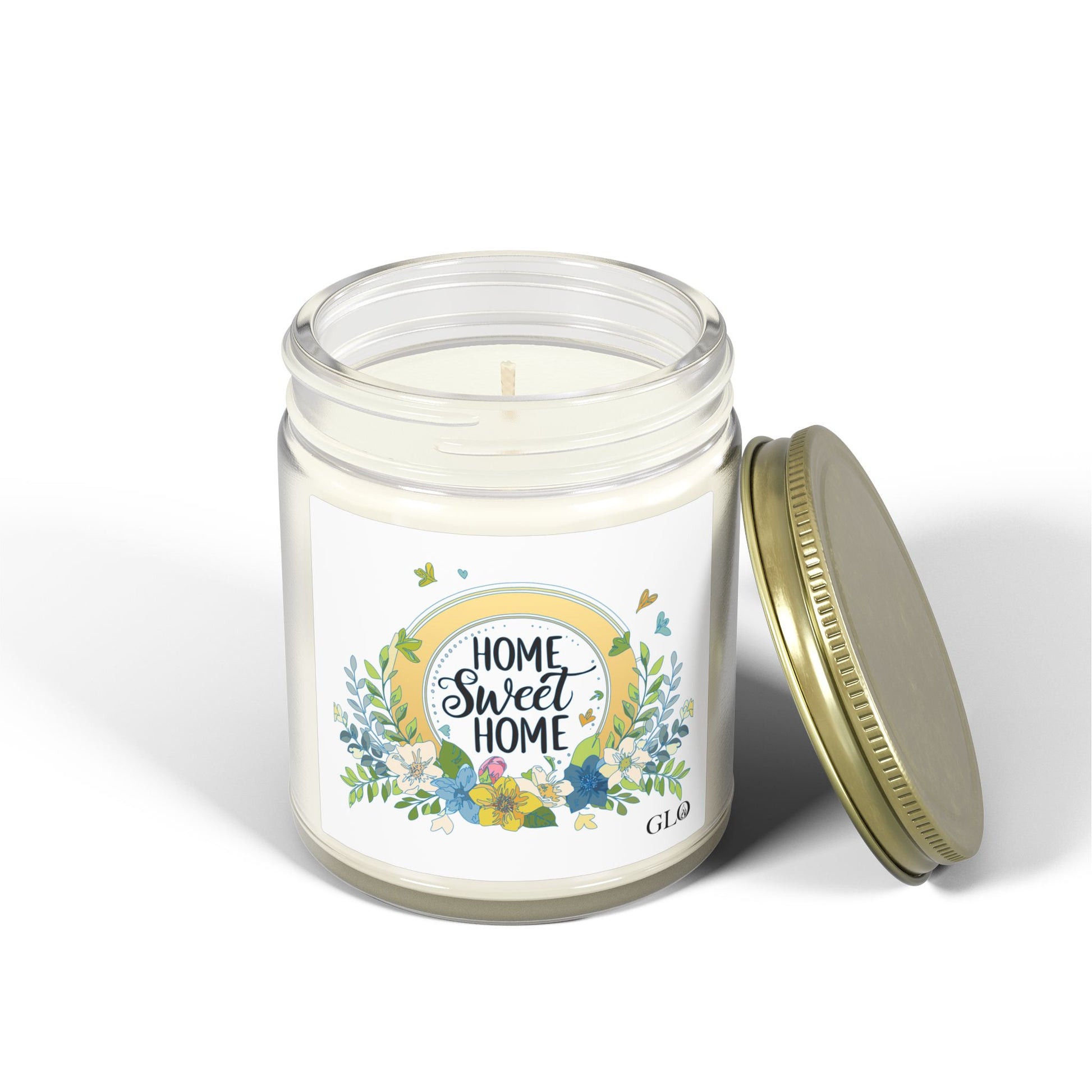 Glass Jar Candle | "Home Sweet Home" with flowers | 4oz & 9oz