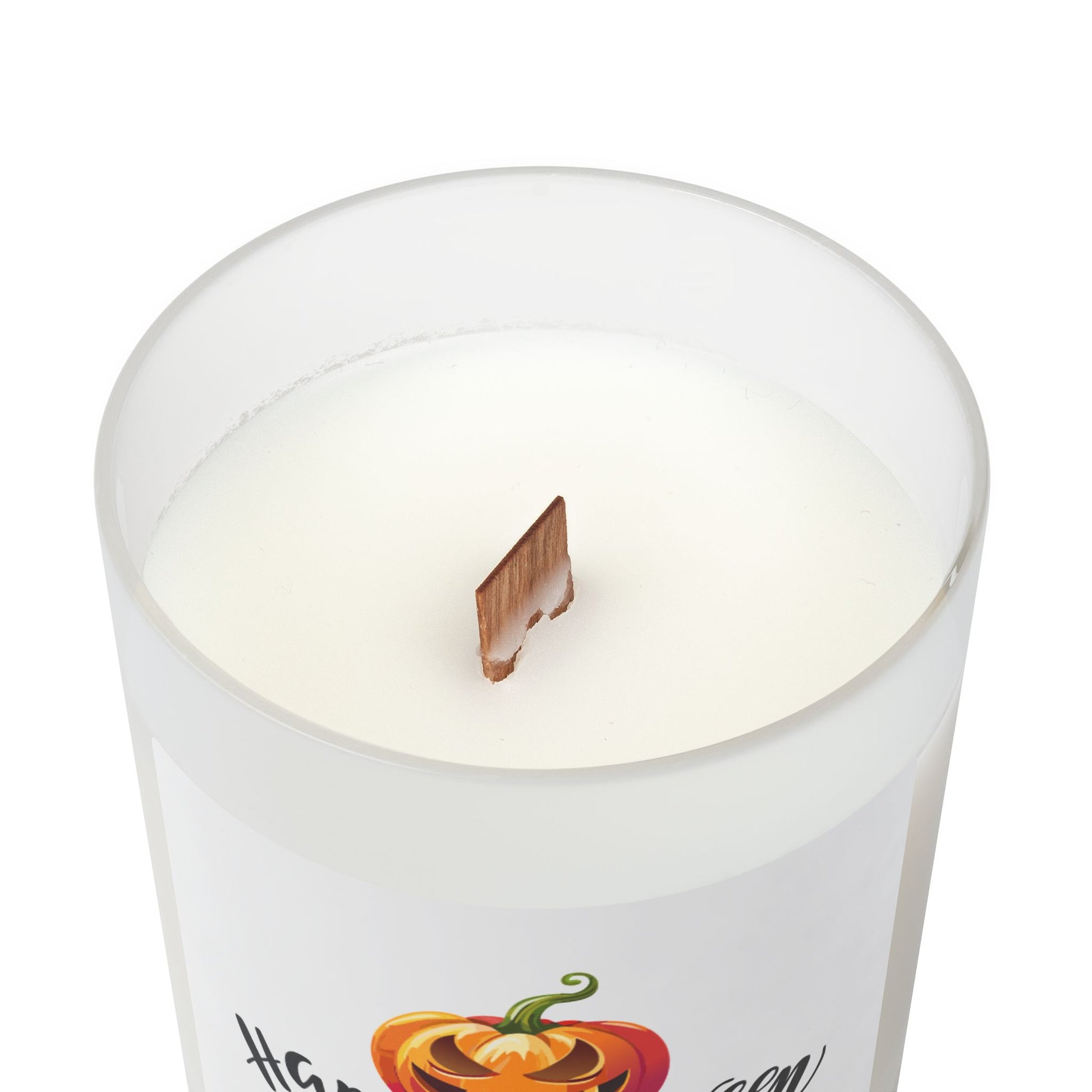 Frosted Glass Candle | 'Happy Halloween' with Jack-o-lantern | 11 oz