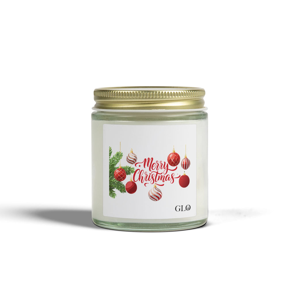 Glass Jar Candle | "Merry Christmas" with ornaments | 4oz & 9oz