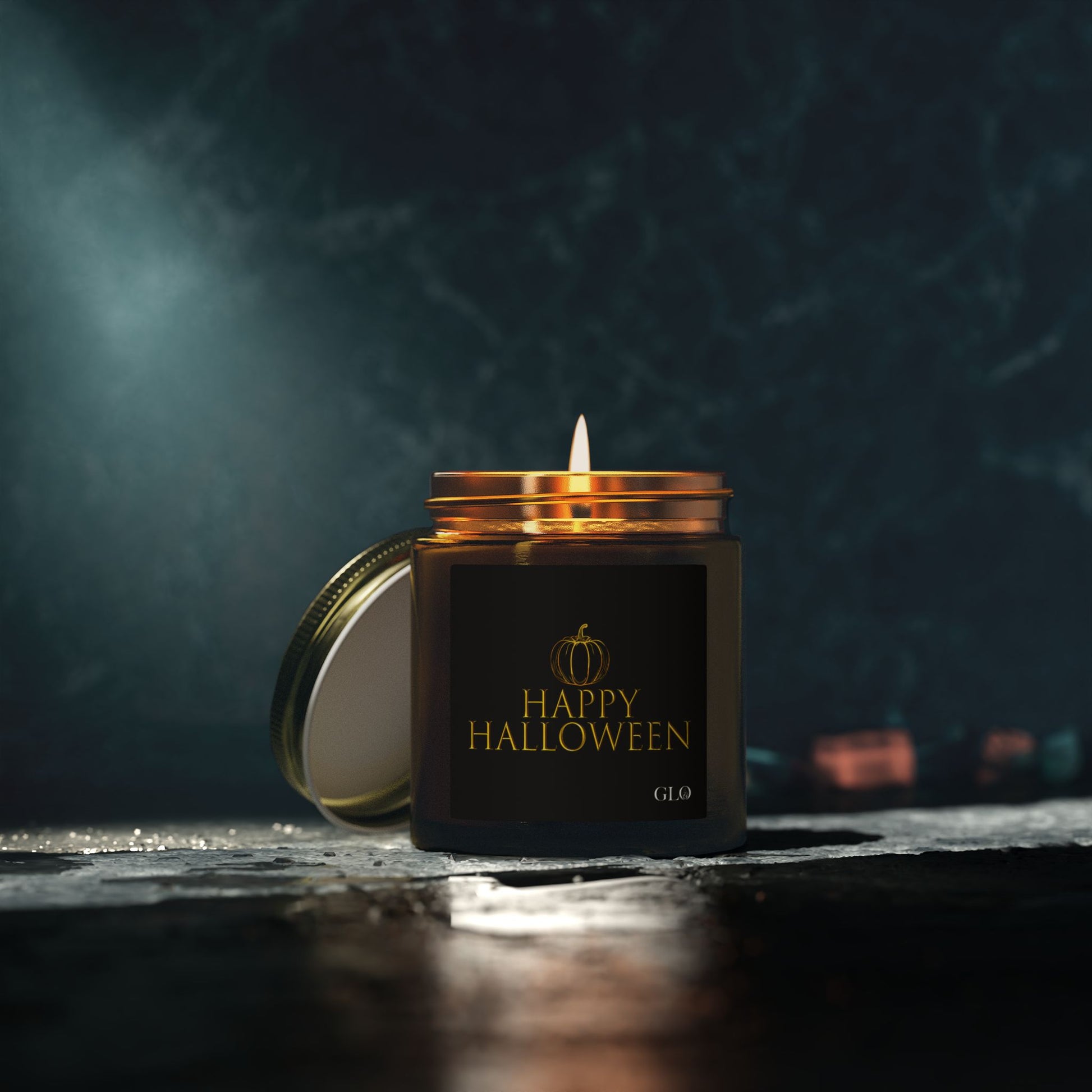 Glass Jar Candle | "Happy Halloween" (elegant on black) | 4oz & 9oz