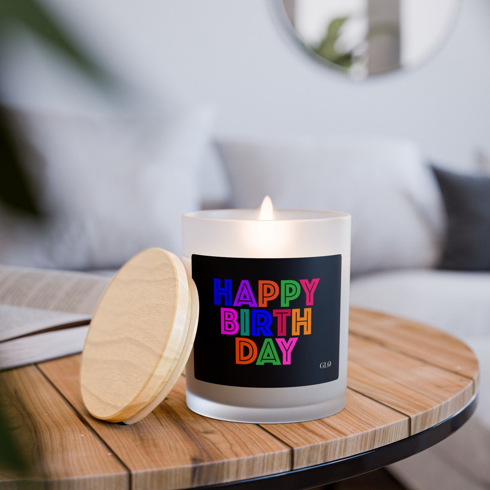 Frosted Glass Candle | "Happy Birthday" on black | 11oz