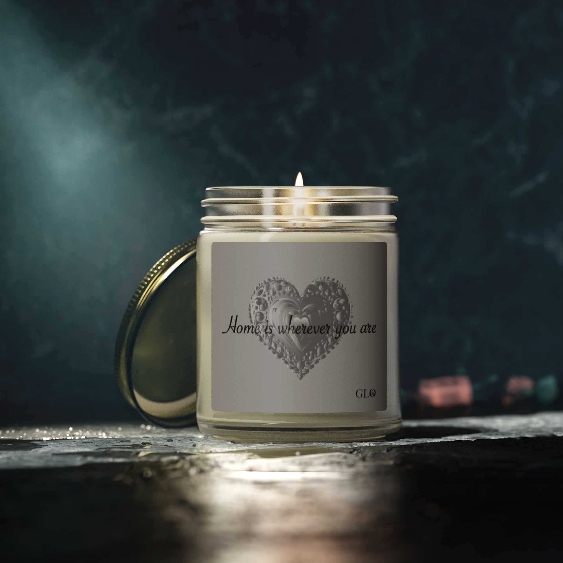 Glass Jar Candle | "Home is Wherever You Are" on Gray | 4oz & 9oz