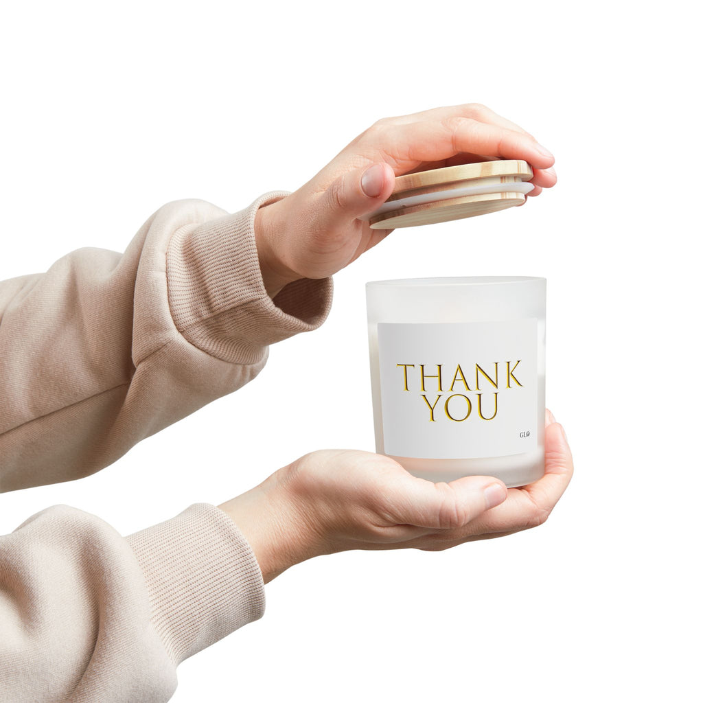 Frosted Glass Candle | "Thank You' on white | 11oz