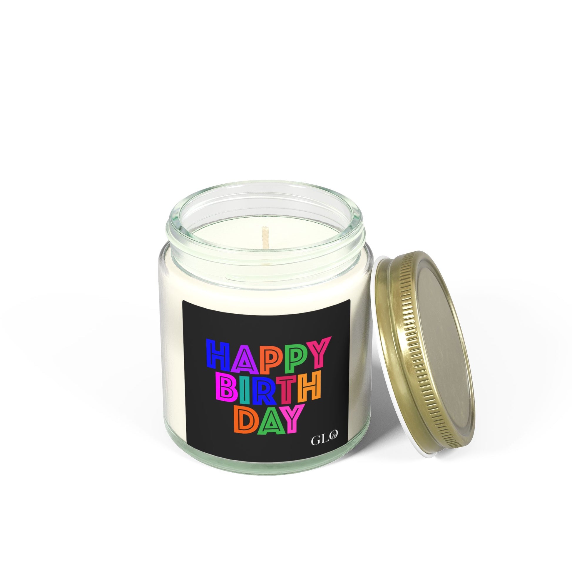 Glass Jar Candle | "Happy Birthday" on Black | 4oz/9oz