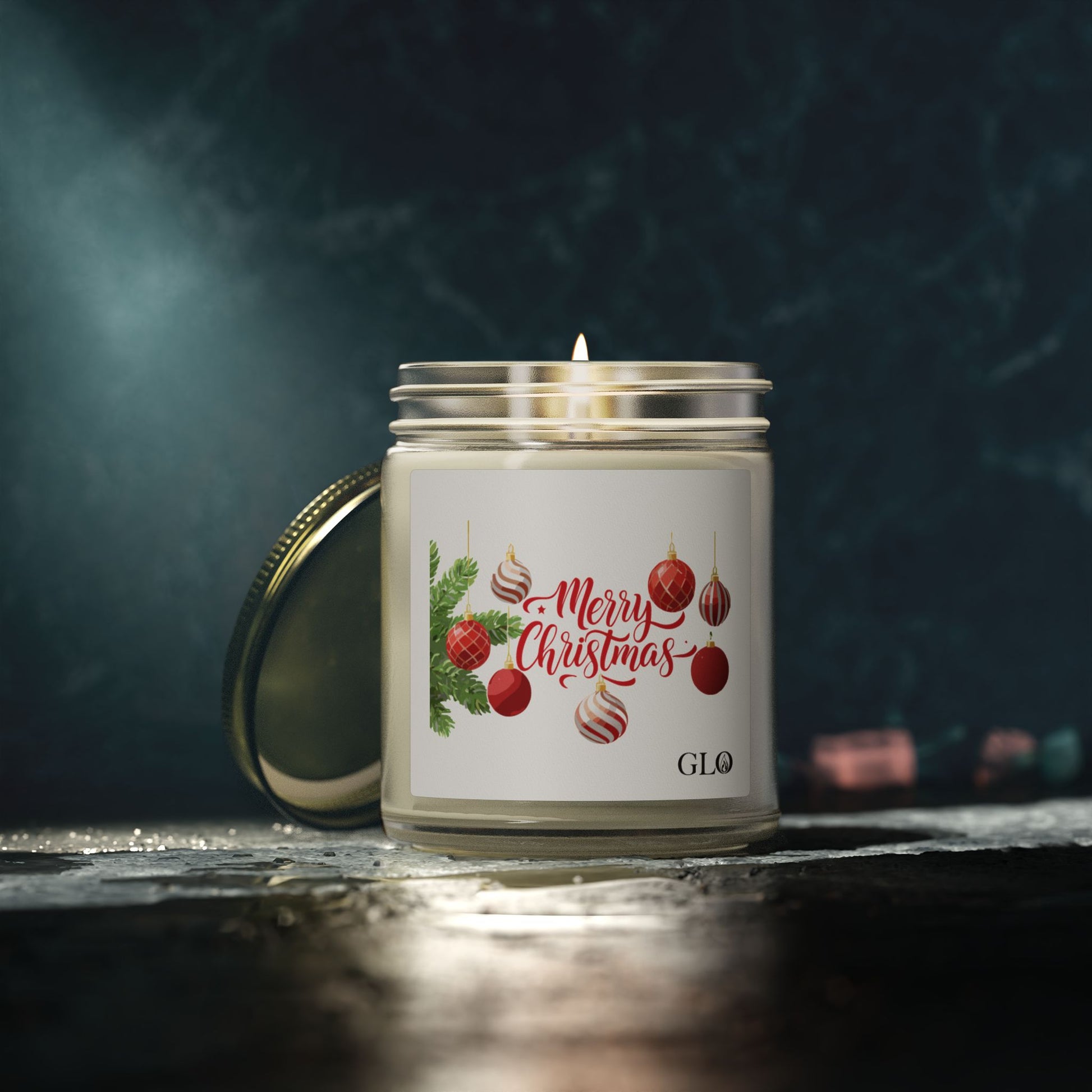 Glass Jar Candle | "Merry Christmas" with ornaments | 4oz & 9oz