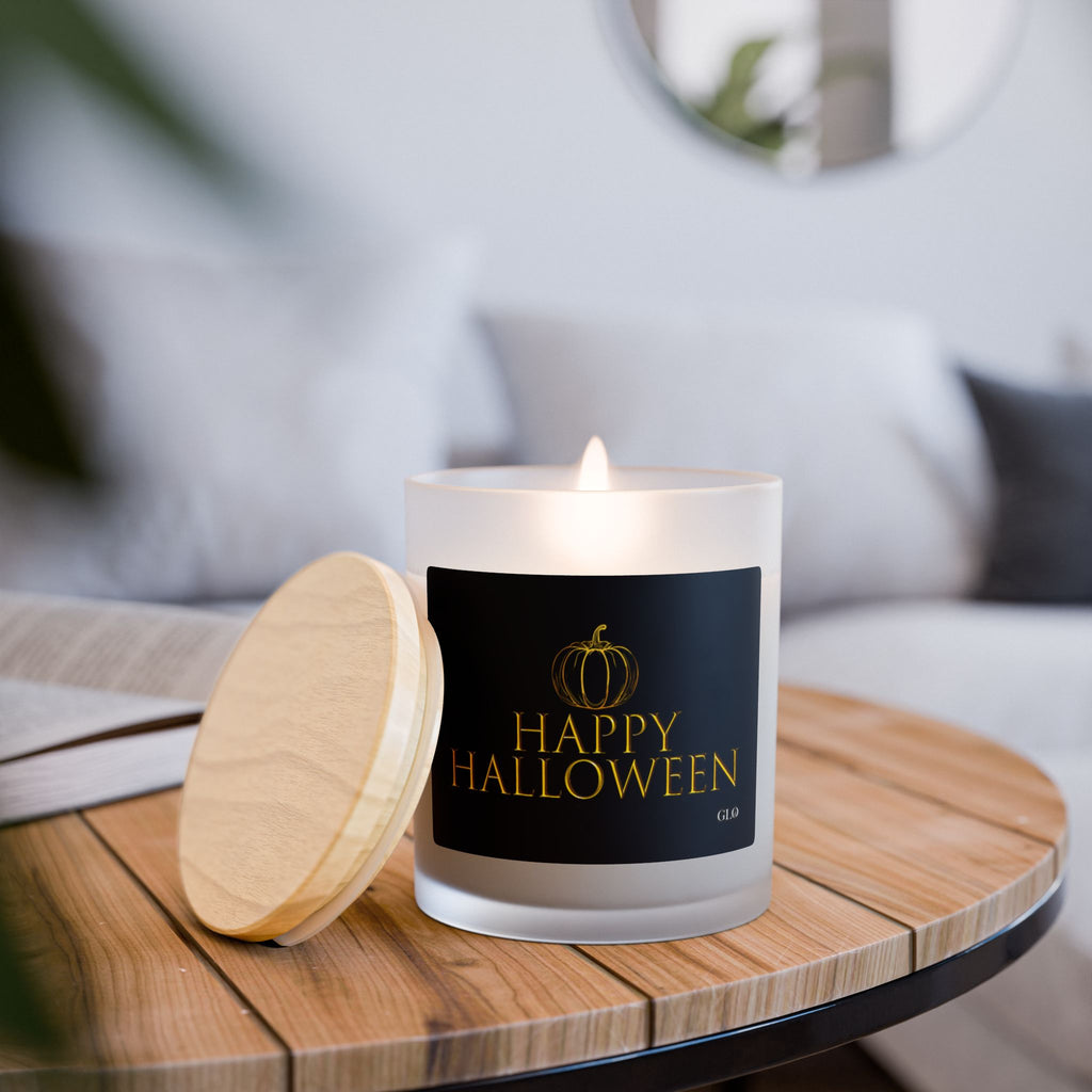 Frosted Glass Candle | "Happy Halloween" (Elegant Black Label) | 11oz