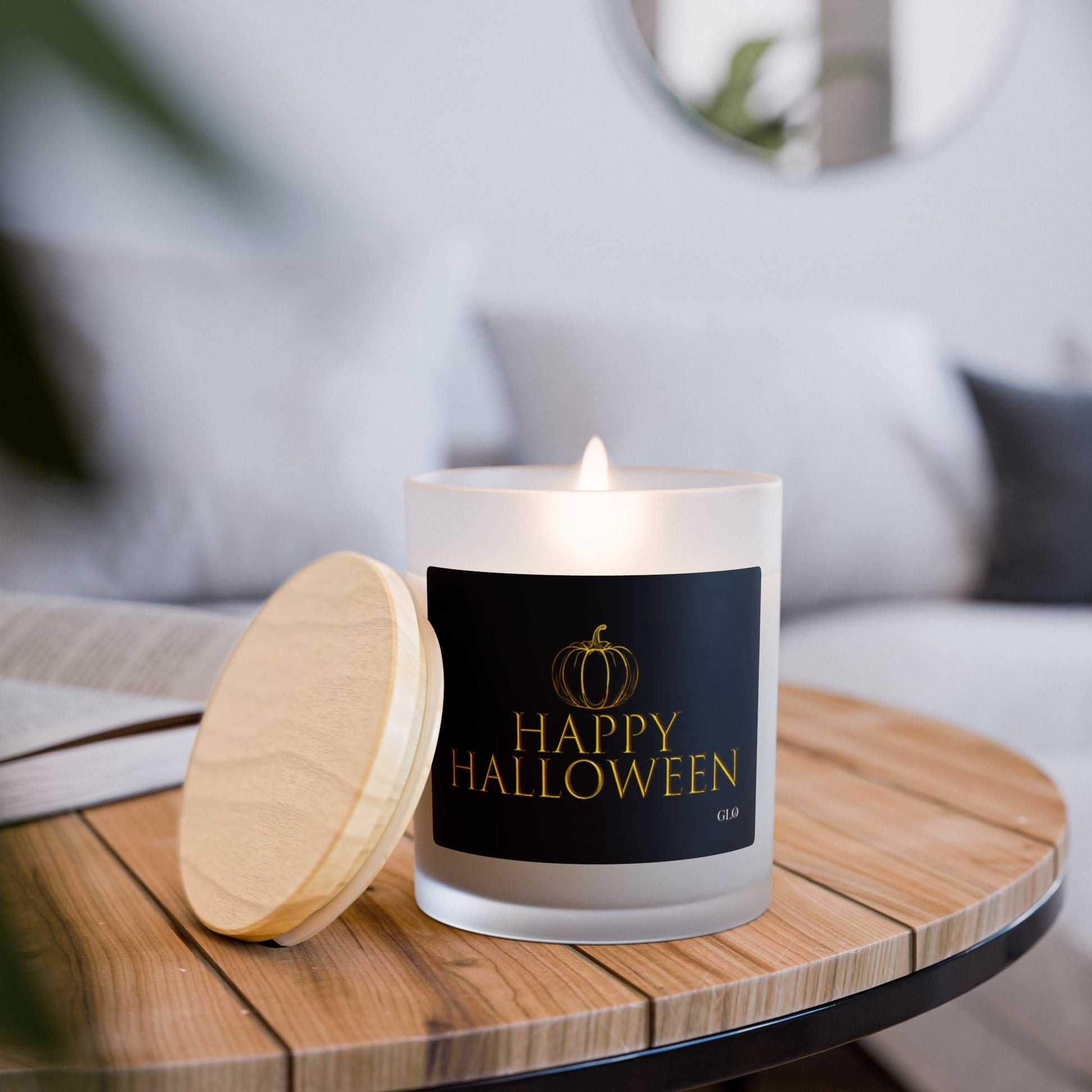 Frosted Glass Candle | "Happy Halloween" (Elegant Black Label) | 11oz