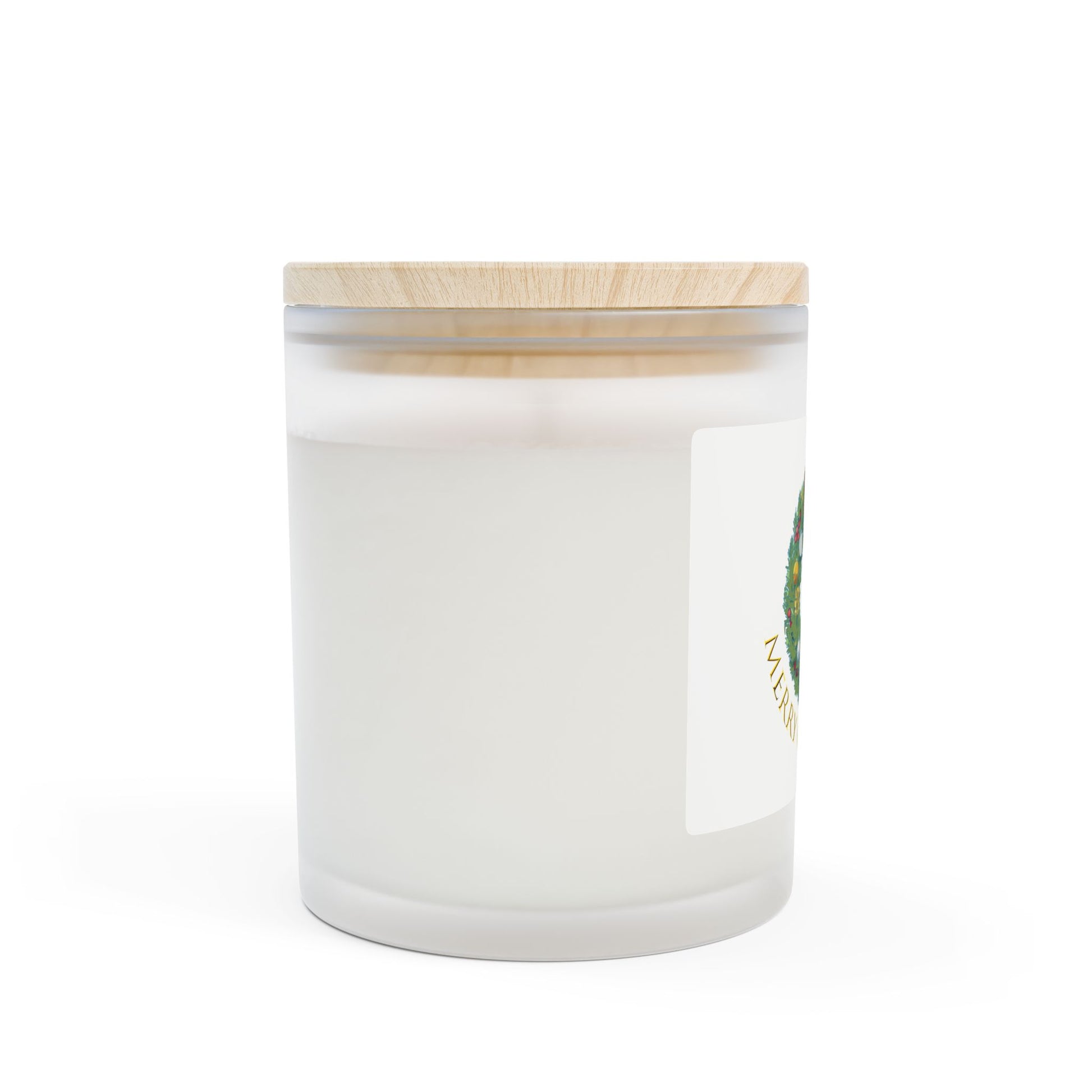Frosted Glass Candle | "Merry Christmas"with wreath | 11oz