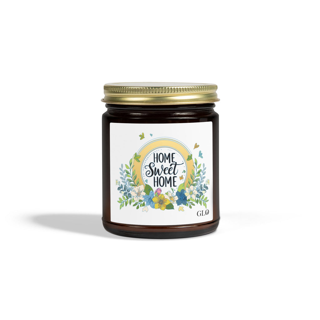 Glass Jar Candle | "Home Sweet Home" with flowers | 4oz & 9oz