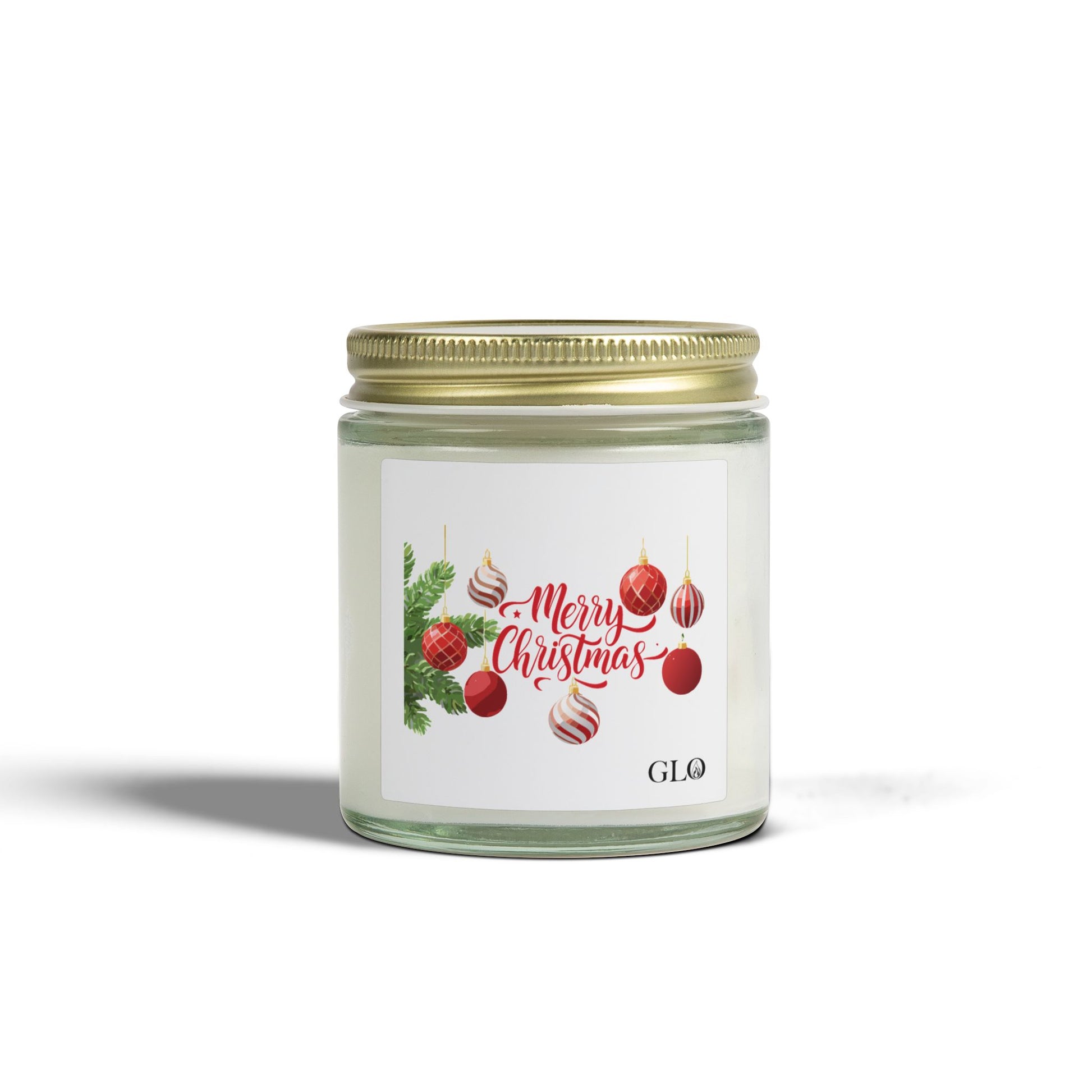 Glass Jar Candle | "Merry Christmas" with ornaments | 4oz & 9oz