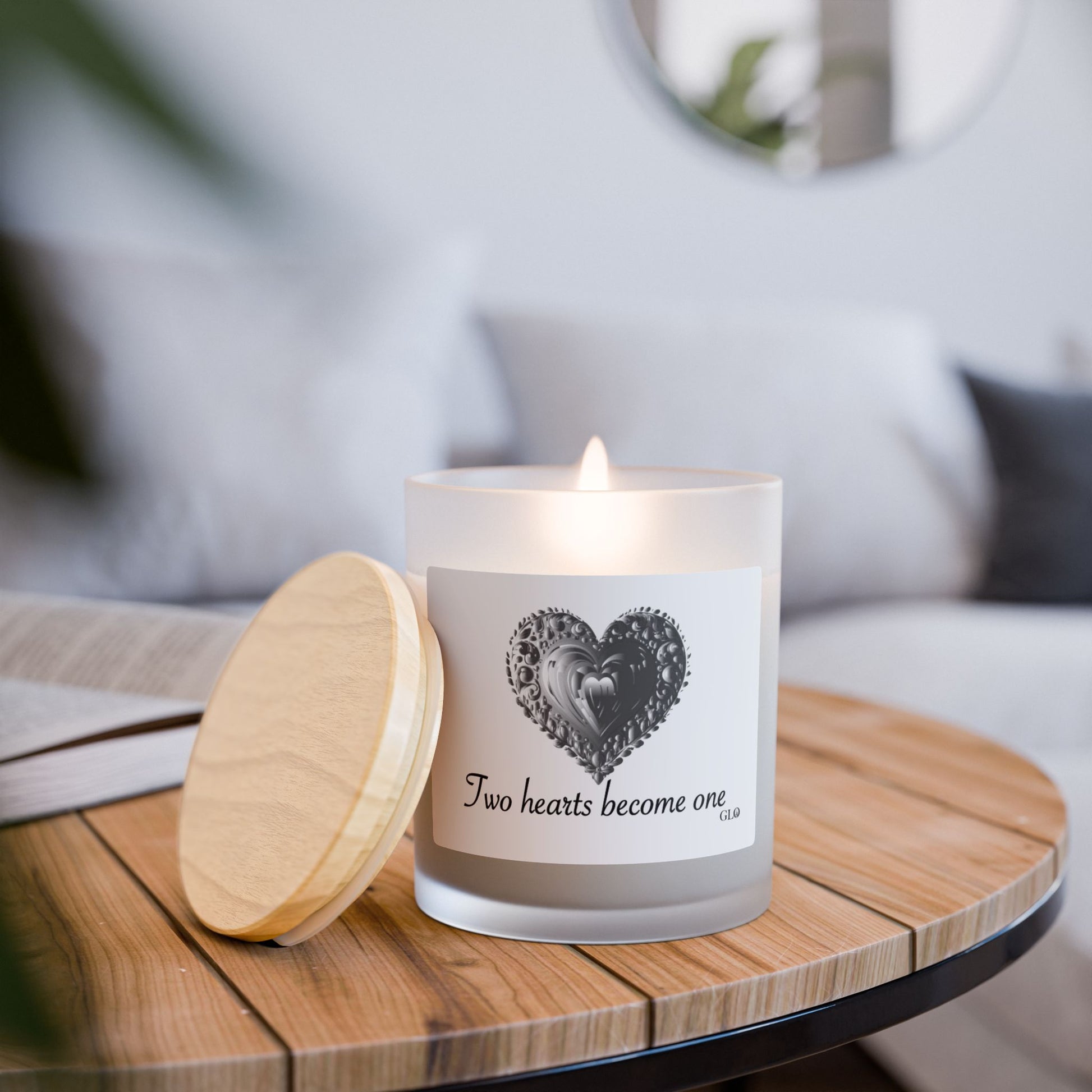 Frosted Glass Candle | "Two Hearts Become One" | 11oz