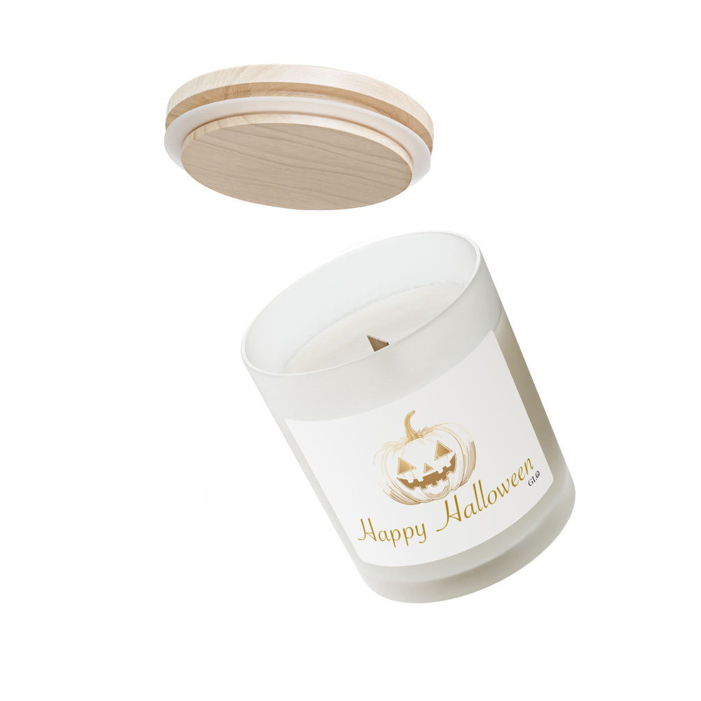 Frosted Glass Candle | "Happy Halloween" elegant with jack-o-lantern | 11oz