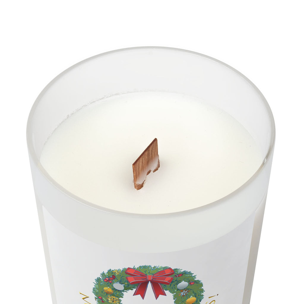 Frosted Glass Candle | "Merry Christmas"with wreath | 11oz