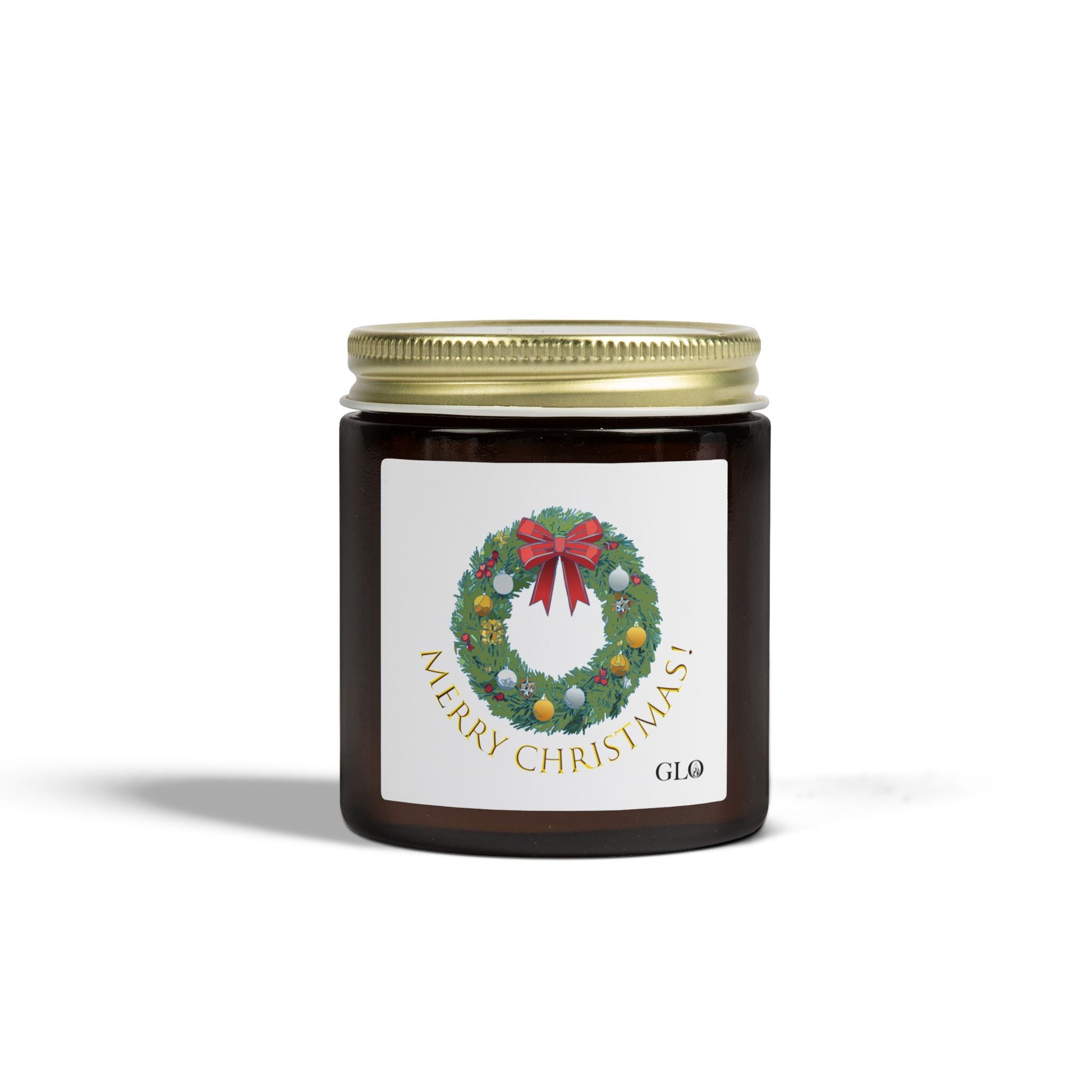 Glass Jar Candle | "Merry Christmas" with wreath | 4oz & 9oz