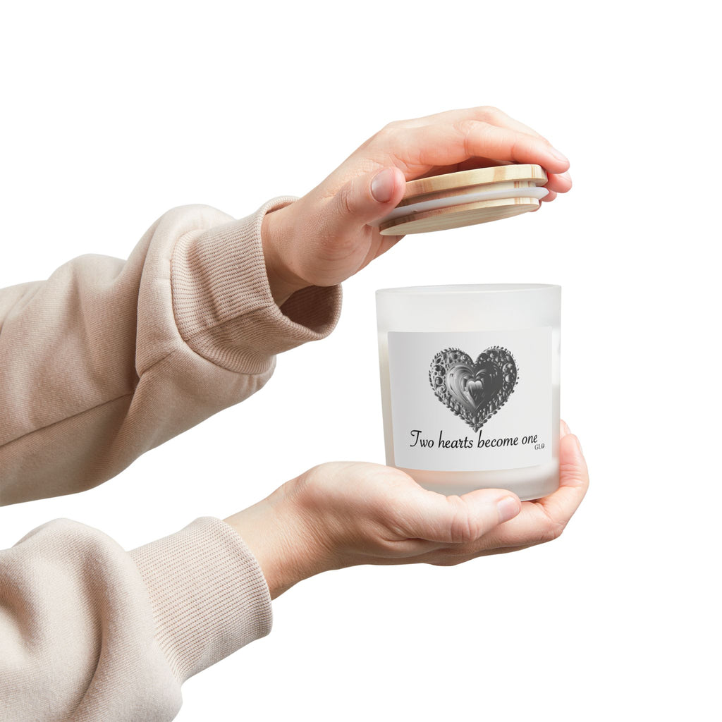 Frosted Glass Candle | "Two Hearts Become One" | 11oz