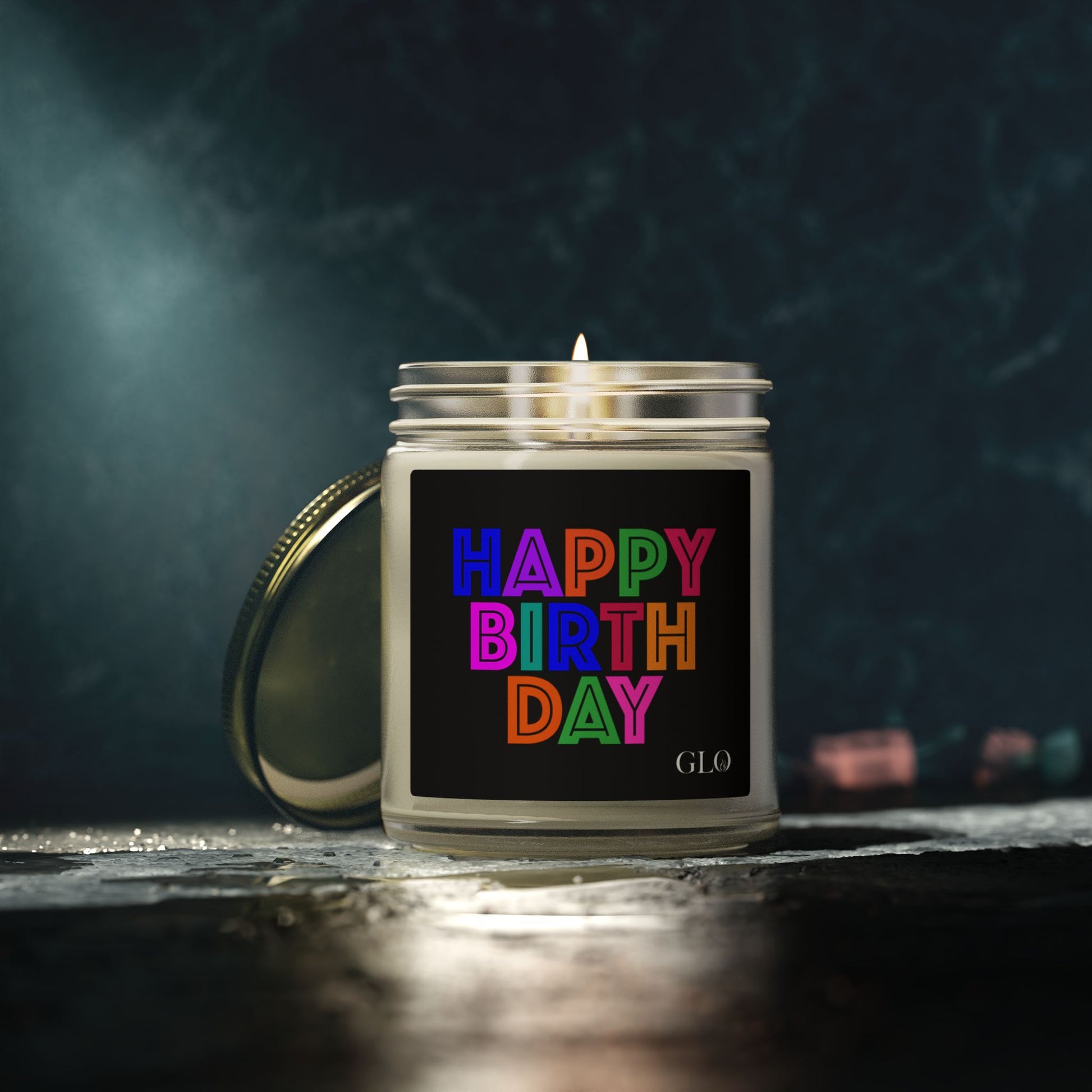 Glass Jar Candle | "Happy Birthday" on Black | 4oz/9oz